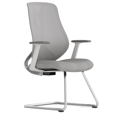 Silla de visita ALBAR AC-40V con respaldo en malla ajustable, asiento tapizado, brazos y base trineo.