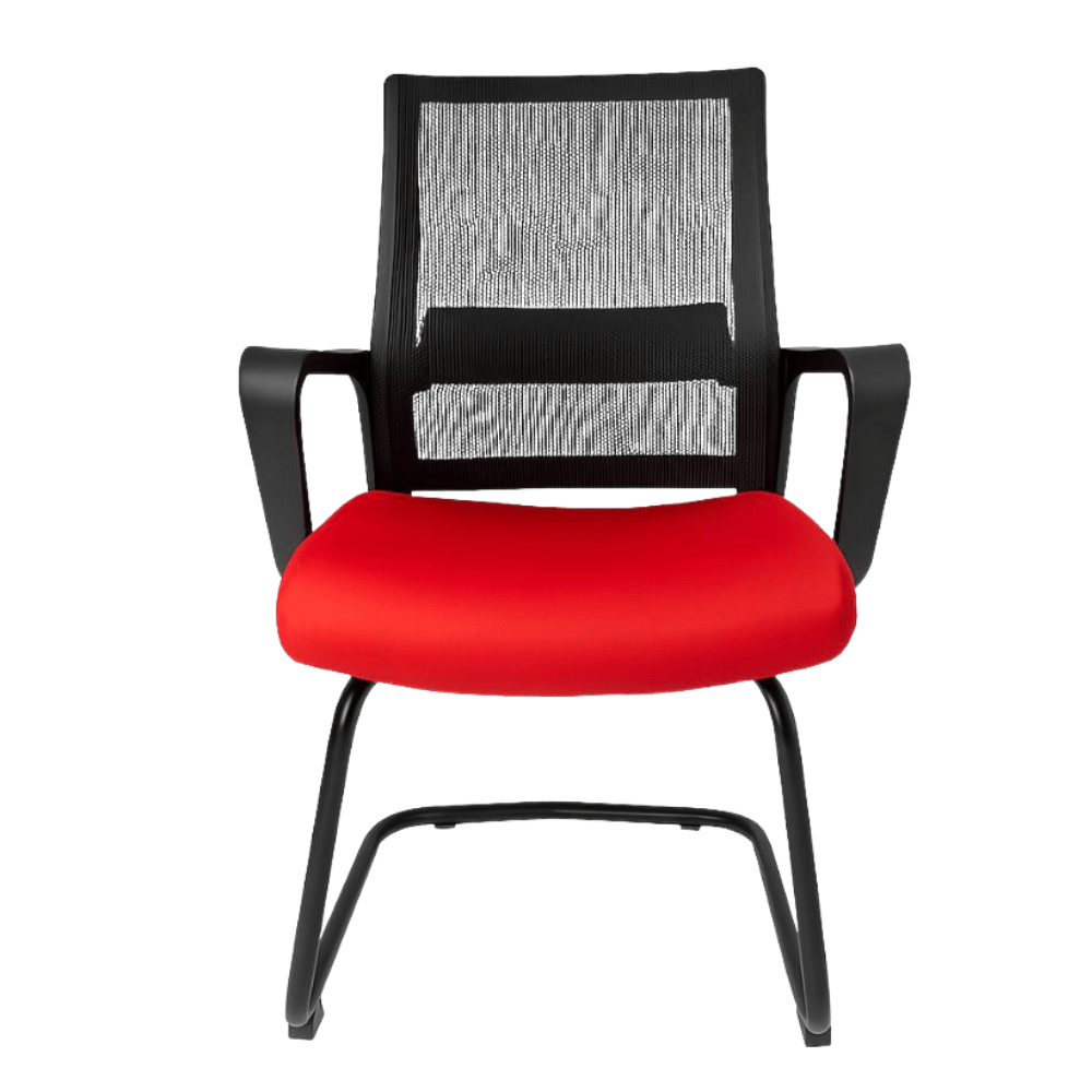 Silla de visita Gersa E-17553 negra con respaldo en malla, asiento tapizado, brazos fijos y base trineo metálica