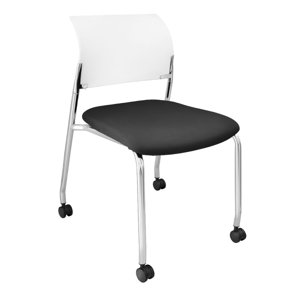Silla de visita GERSA E-39540 con estructura cromada, respaldo de polipropileno y asiento tapizado.