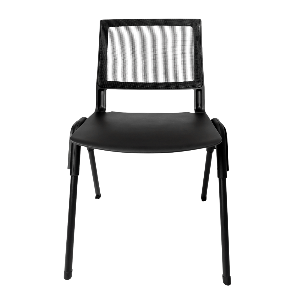 Silla de visita GERSA KITA E-50658 negra con respaldo de malla, asiento de plástico y base metálica