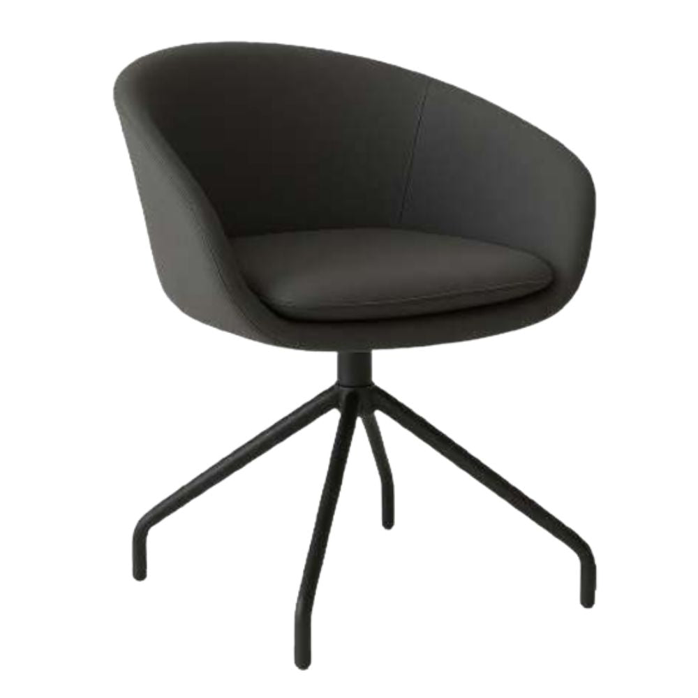 Silla de visita Nogal Beat Jade con asiento y respaldo tapizados y base spider negra de cuatro puntas