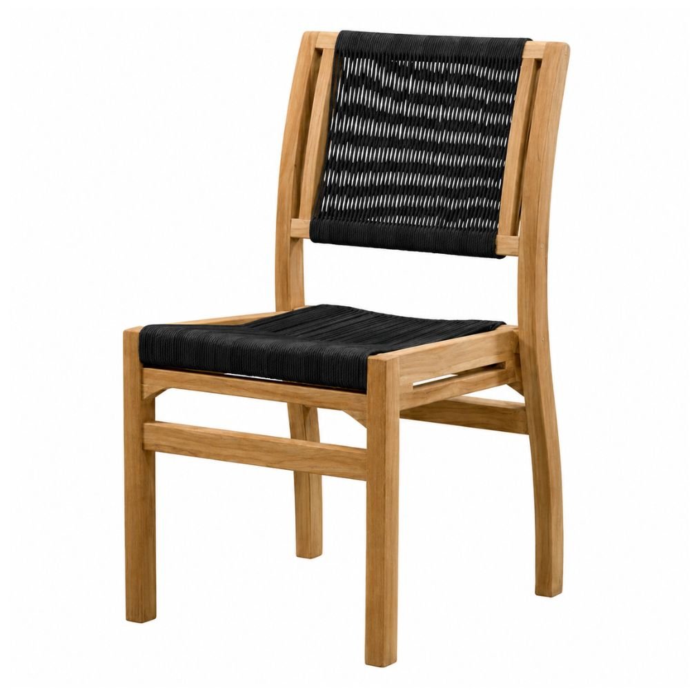 Silla de Terraza para Hotel - NOGAL BEAT NETIZA - Varios Colores - Madera Teca y Polyrattan Sin Antebrazo - SILLA NETIZA sin antebrazo Negro - CAMCO - NOGAL BEAT - Silla de Terraza