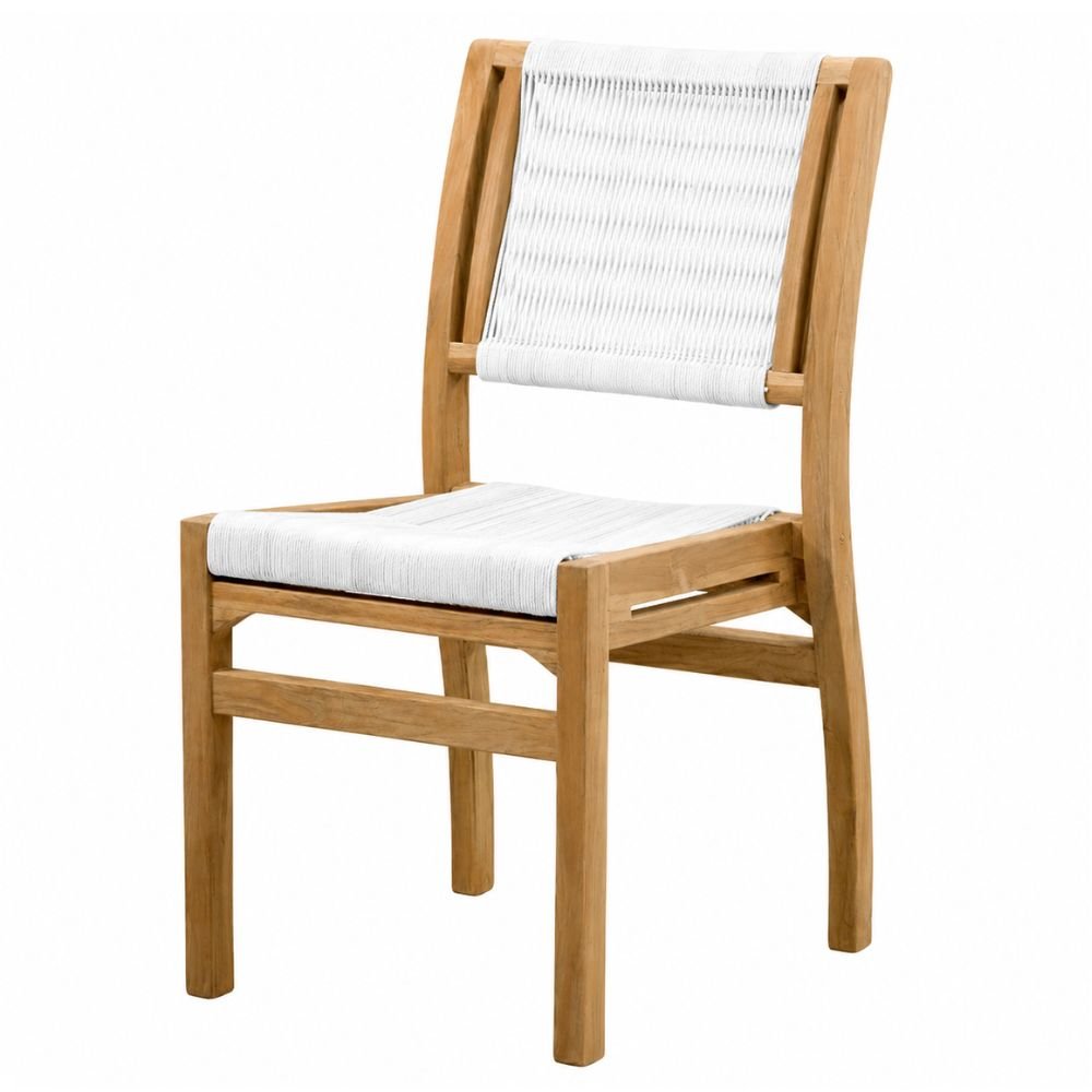 Silla de Terraza para Hotel - NOGAL BEAT NETIZA - Varios Colores - Madera Teca y Polyrattan Sin Antebrazo - SILLA NETIZA sin antebrazo Blanco - CAMCO - NOGAL BEAT - Silla de Terraza