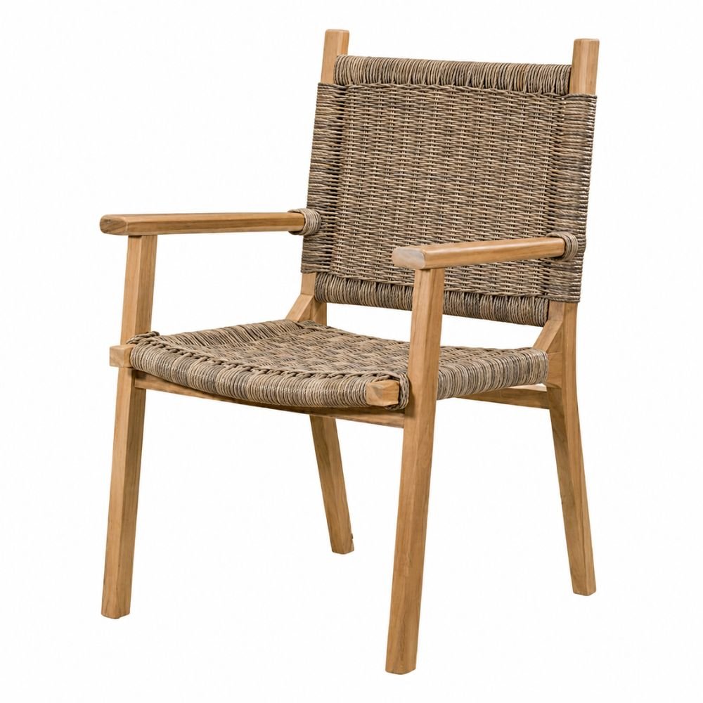Silla de Terraza para Zona de Jardín - NOGAL BEAT ROXANE - Varios Colores - Madera Teca y Polyrattan con Antebrazo - SILLA ROXANE con antebrazo Banana - CAMCO - NOGAL BEAT - Silla de Terraza