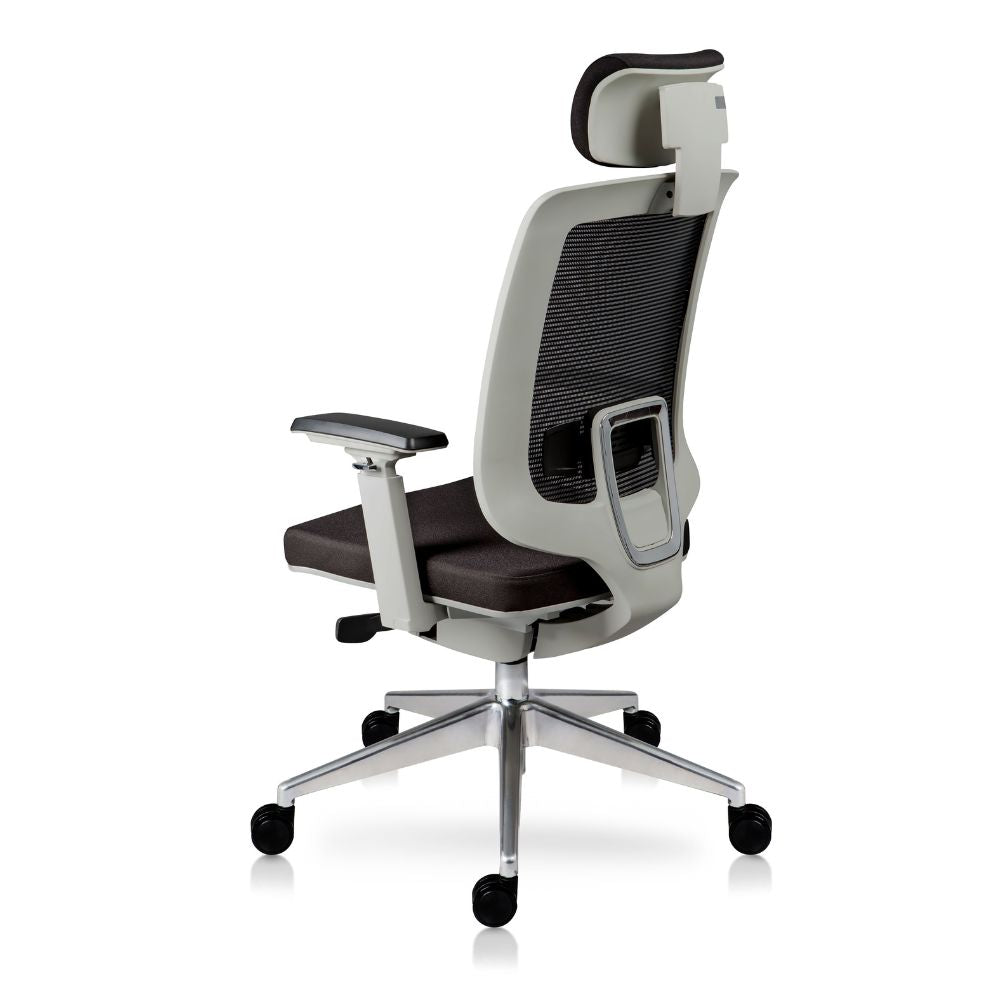 SILLA DIRECTIVA FINISTERRE GRIS | Silla Directiva | Base Aluminio | Respaldo Lumbar Ajustable | Asiento Deslizante | Tapizado Malla Tela | Brazos| Cabecera Ajustable | Negro y Gris | Interior - FINISTERRE GRIS - MOBILIARIO EN MOVIMIENTO - NOGAL BEAT - Sillas para oficina