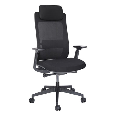 Silla Ejecutiva de Dirección General - GEBESA QUO - Negro - Respaldo Alto en Malla con Cabecera - GDOH805QUN - GEBESA - NOGAL BEAT - Silla Ejecutiva