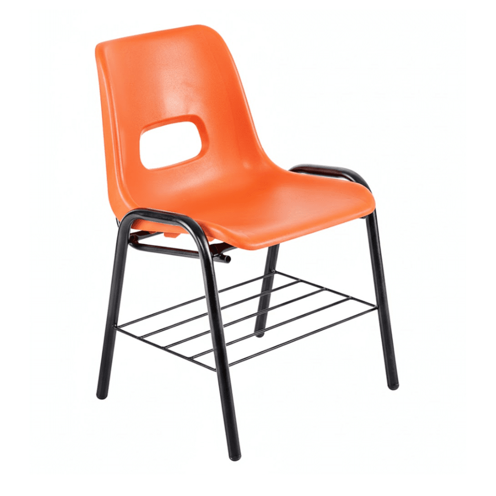 Silla escolar ALBAR PL-13 con asiento y respaldo de polipropileno, estructura tubular negra y canastilla bajo el asiento
