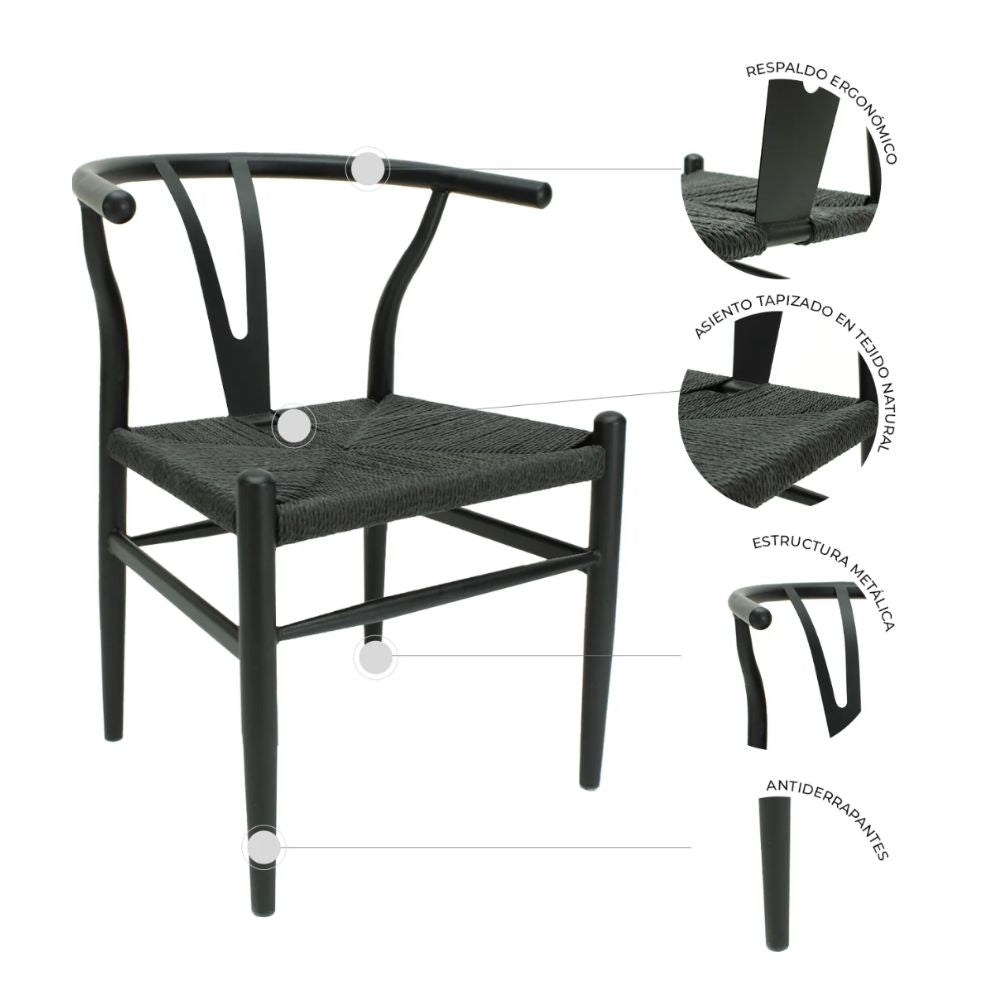 Silla comercial Kingstrong Micerino de metal con asiento en tejido de cuerda trenzada impermeable