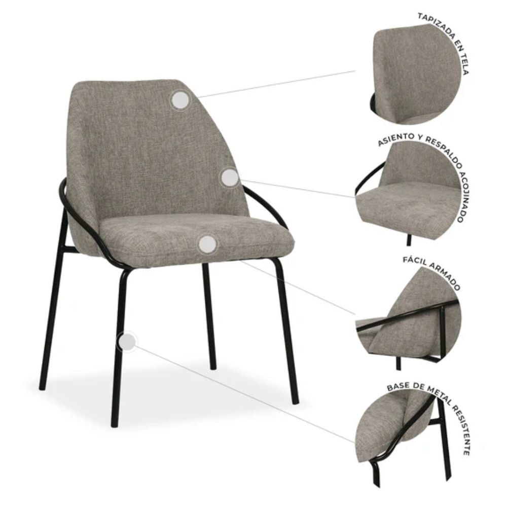 Silla comercial Kingstrong Budelli tapizada con cuatro patas en acabado negro mate