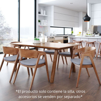 SILLA NOGAL BEAT ALDEN | Silla Ocasional de Comedor | Base Madera de Caucho Nogal | Gris | Poli Lino 100% Poliéster | Interior - 100977 - Zuo - NOGAL BEAT -