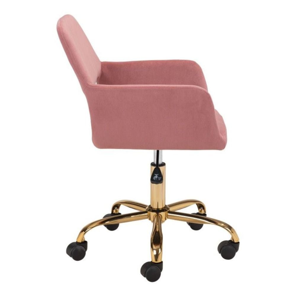 SILLA NOGAL BEAT ATHAIR | Silla de Oficina Decorativa | Base Estrella con Rodajas | Rosa | Tela Terciopelo Madera Contrachapada | Interior - 101985 - Zuo - NOGAL BEAT -