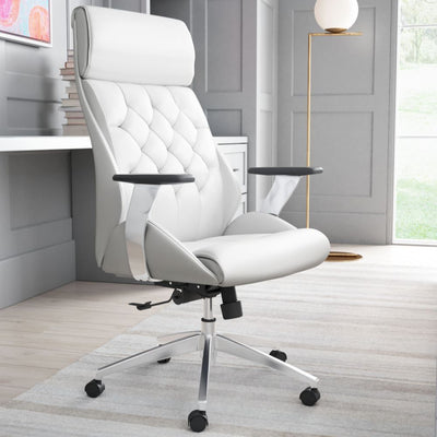 SILLA NOGAL BEAT BOUTIQUE | Silla de Oficina Moderna Gerencial | Base Estrella con Rodajas | Blanco | Piel sintética 100% Poliuretano | Interior - 205891 - Zuo - NOGAL BEAT -