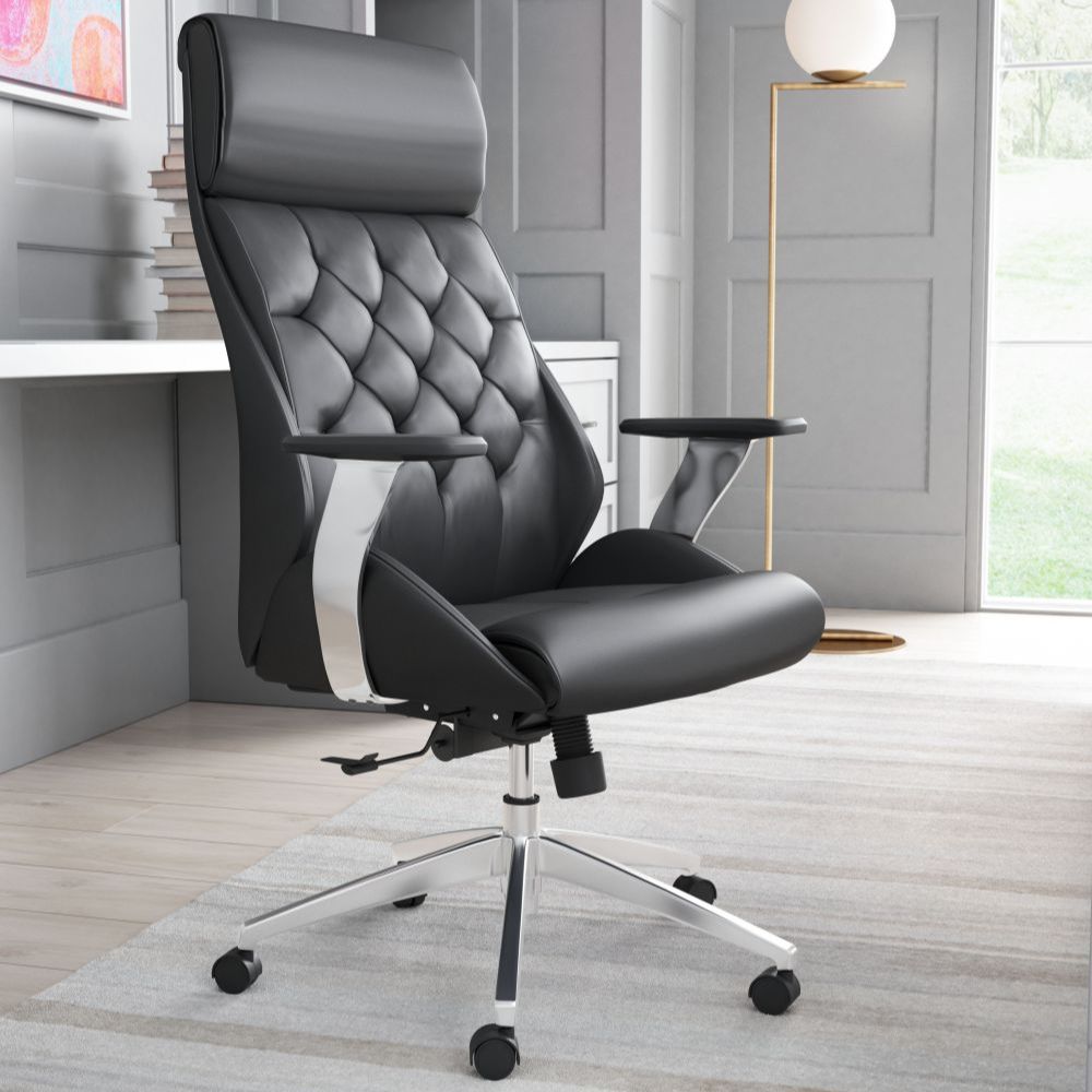 SILLA NOGAL BEAT BOUTIQUE | Silla de Oficina Moderna Gerencial | Base Estrella con Rodajas | Negro | Piel sintética 100% Poliuretano | Interior - 205890 - Zuo - NOGAL BEAT -