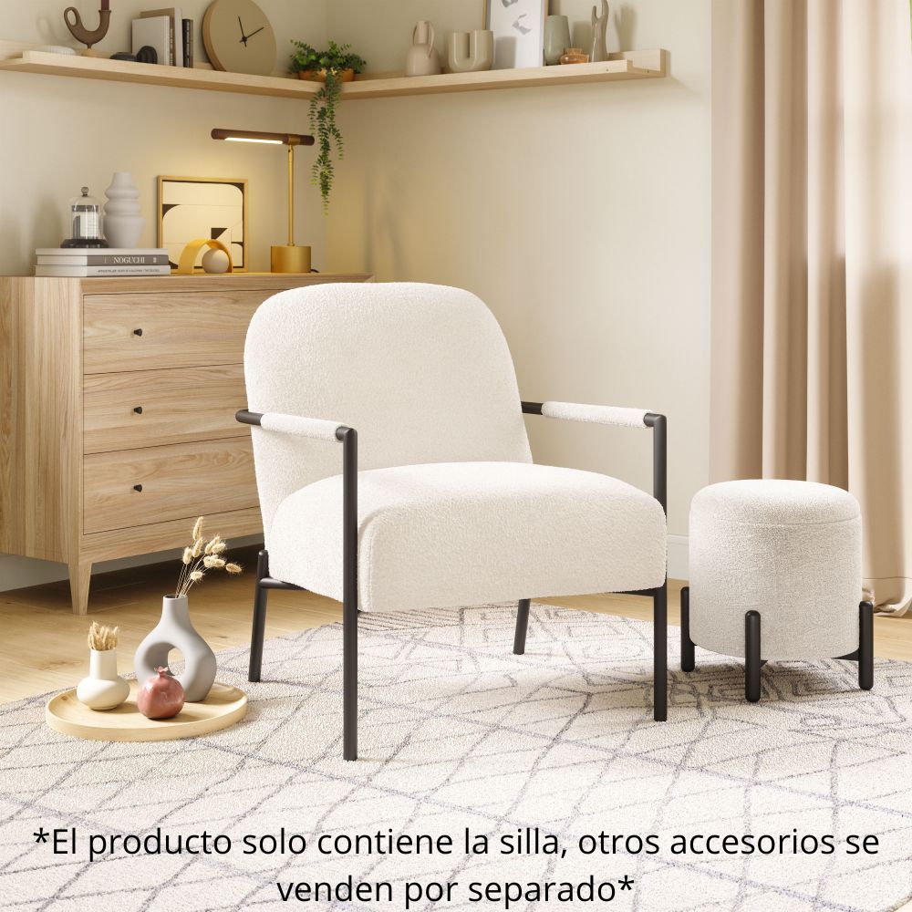 SILLA NOGAL BEAT CHICAGO | Silla Decorativa para Habitación Estudio | Base Acero Negro | Blanco | Estilo Piel de Oveja 100% Poliéster Madera Contrachapada | Interior - 109518 - Zuo - NOGAL BEAT - Sillas