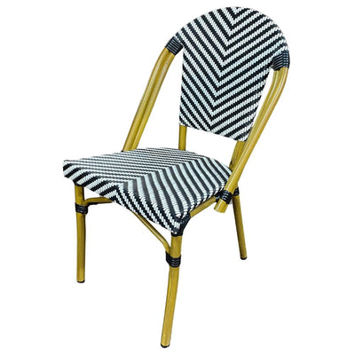 Silla comercial Nogal Beat Eiffel con estructura de aluminio acabado madera y malla tejida multicolor
