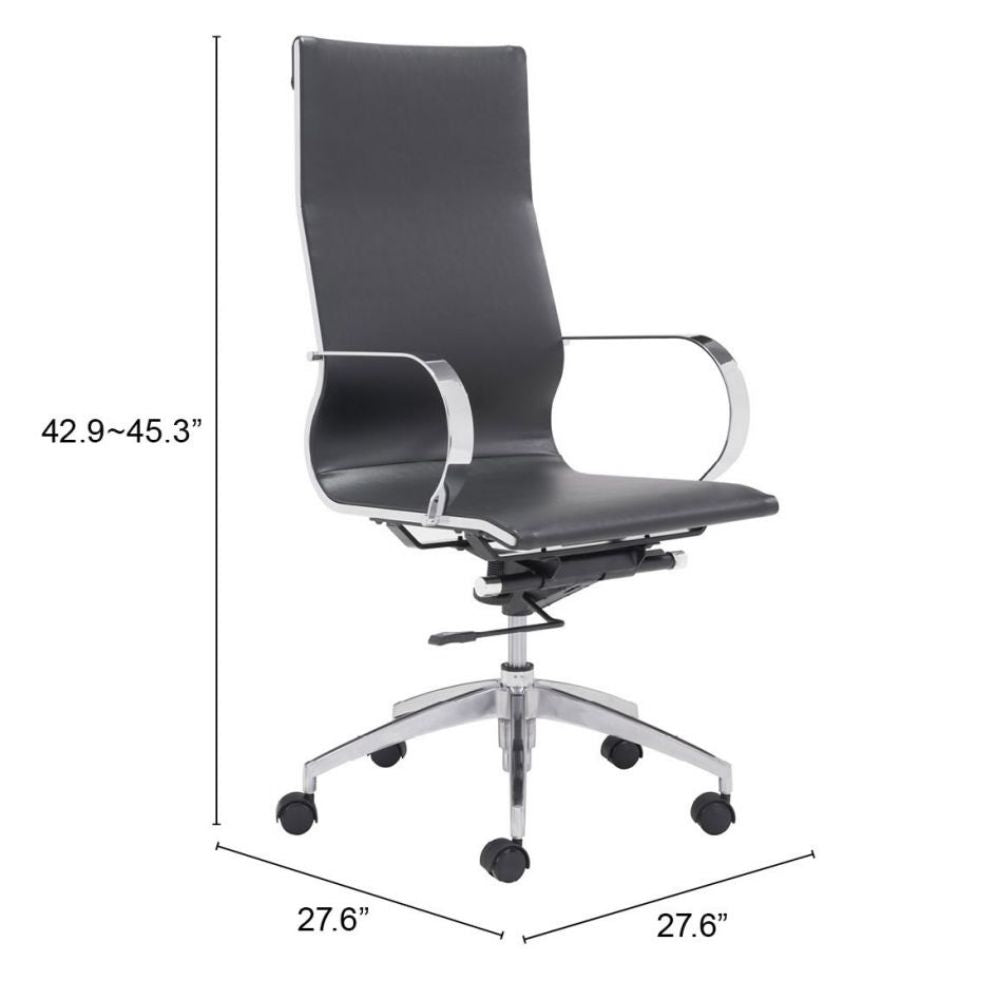 SILLA NOGAL BEAT GLIDER RESPALDO ALTO | Silla de Oficina para Empresa | Base Estrella con Rodajas | Negro | Piel Sintética 100% Poliuretano | Interior - 100371 - Zuo - NOGAL BEAT -