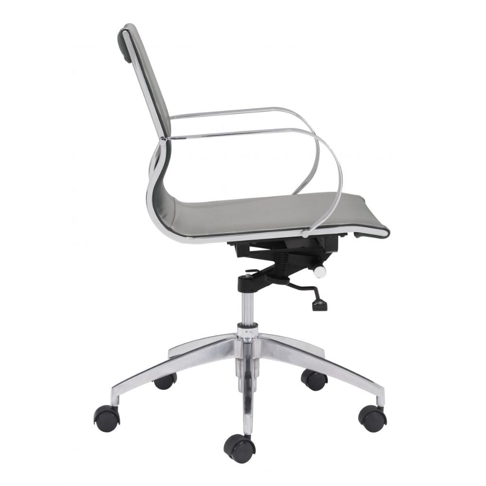 SILLA NOGAL BEAT GLIDER RESPALDO BAJO | Silla de Oficina para Empresa | Base Estrella con Rodajas | Gris | Piel Sintética 100% Poliuretano | Interior - 100835 - Zuo - NOGAL BEAT -