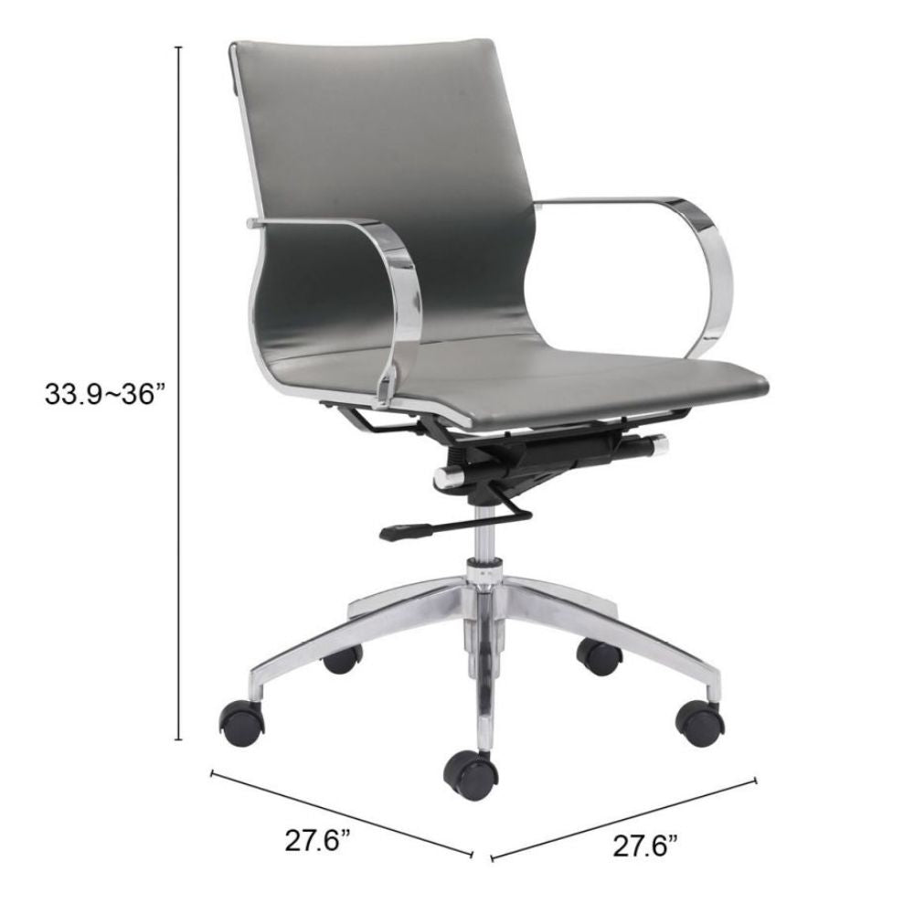 SILLA NOGAL BEAT GLIDER RESPALDO BAJO | Silla de Oficina para Empresa | Base Estrella con Rodajas | Gris | Piel Sintética 100% Poliuretano | Interior - 100835 - Zuo - NOGAL BEAT -