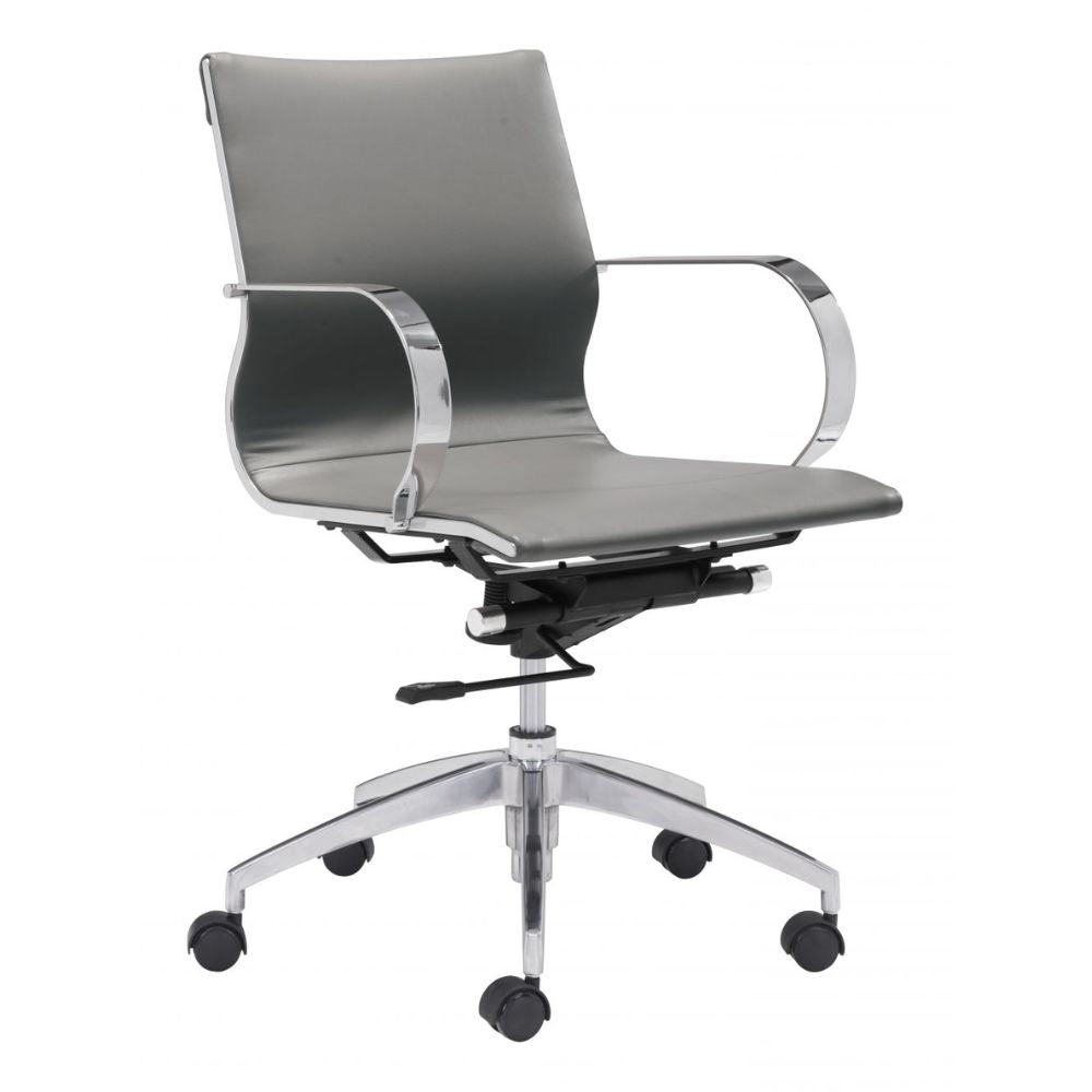 SILLA NOGAL BEAT GLIDER RESPALDO BAJO | Silla de Oficina para Empresa | Base Estrella con Rodajas | Gris | Piel Sintética 100% Poliuretano | Interior - 100835 - Zuo - NOGAL BEAT -