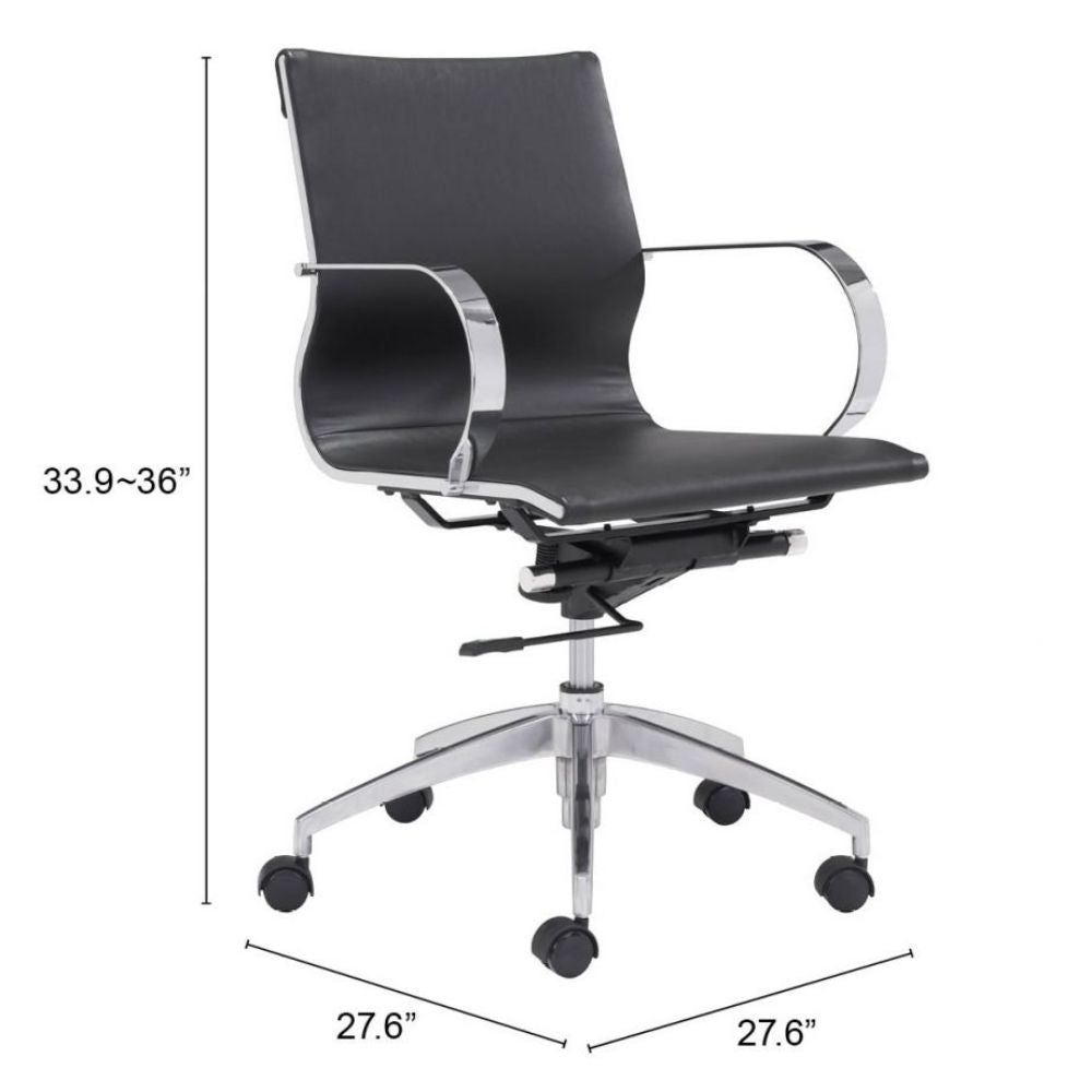 SILLA NOGAL BEAT GLIDER RESPALDO BAJO | Silla de Oficina para Empresa | Base Estrella con Rodajas | Negro | Piel Sintética 100% Poliuretano | Interior - 100374 - Zuo - NOGAL BEAT -