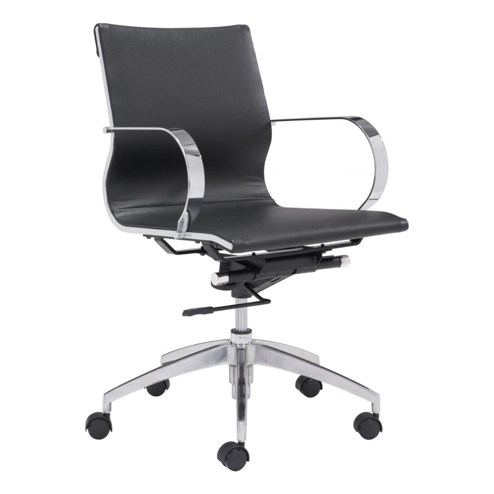 SILLA NOGAL BEAT GLIDER RESPALDO BAJO | Silla de Oficina para Empresa | Base Estrella con Rodajas | Negro | Piel Sintética 100% Poliuretano | Interior - 100374 - Zuo - NOGAL BEAT -