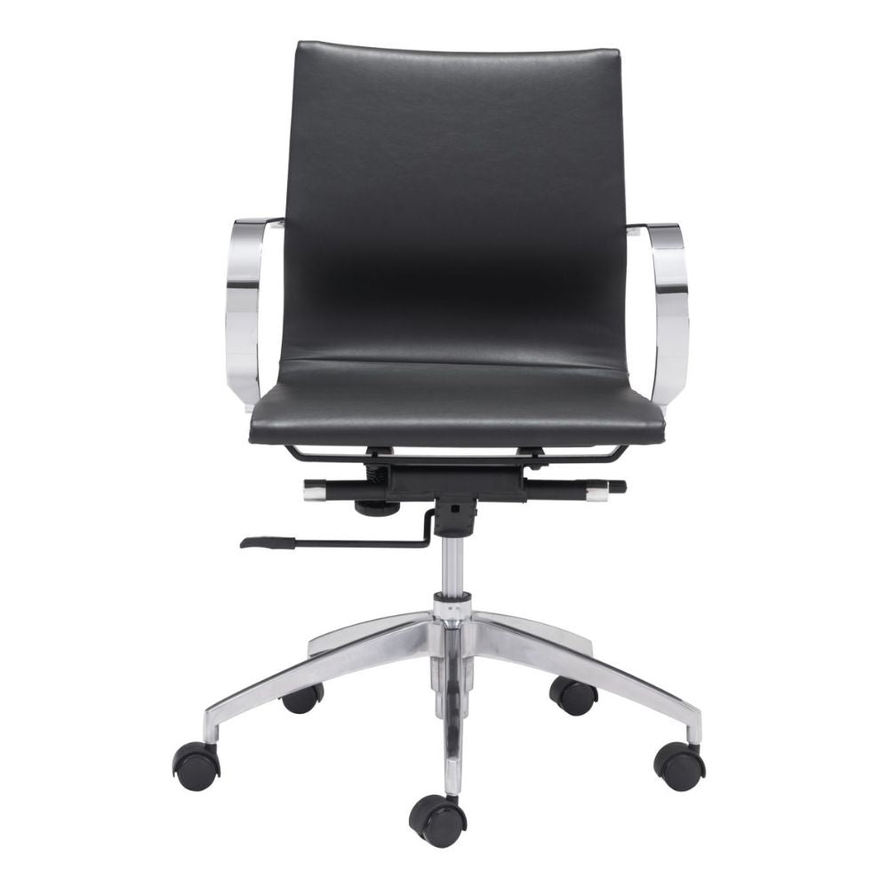 SILLA NOGAL BEAT GLIDER RESPALDO BAJO | Silla de Oficina para Empresa | Base Estrella con Rodajas | Negro | Piel Sintética 100% Poliuretano | Interior - 100374 - Zuo - NOGAL BEAT -