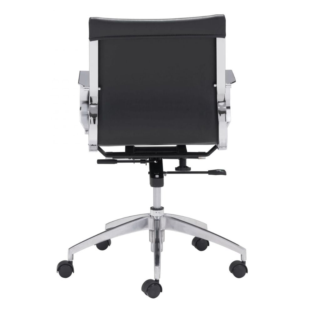 SILLA NOGAL BEAT GLIDER RESPALDO BAJO | Silla de Oficina para Empresa | Base Estrella con Rodajas | Negro | Piel Sintética 100% Poliuretano | Interior - 100374 - Zuo - NOGAL BEAT -