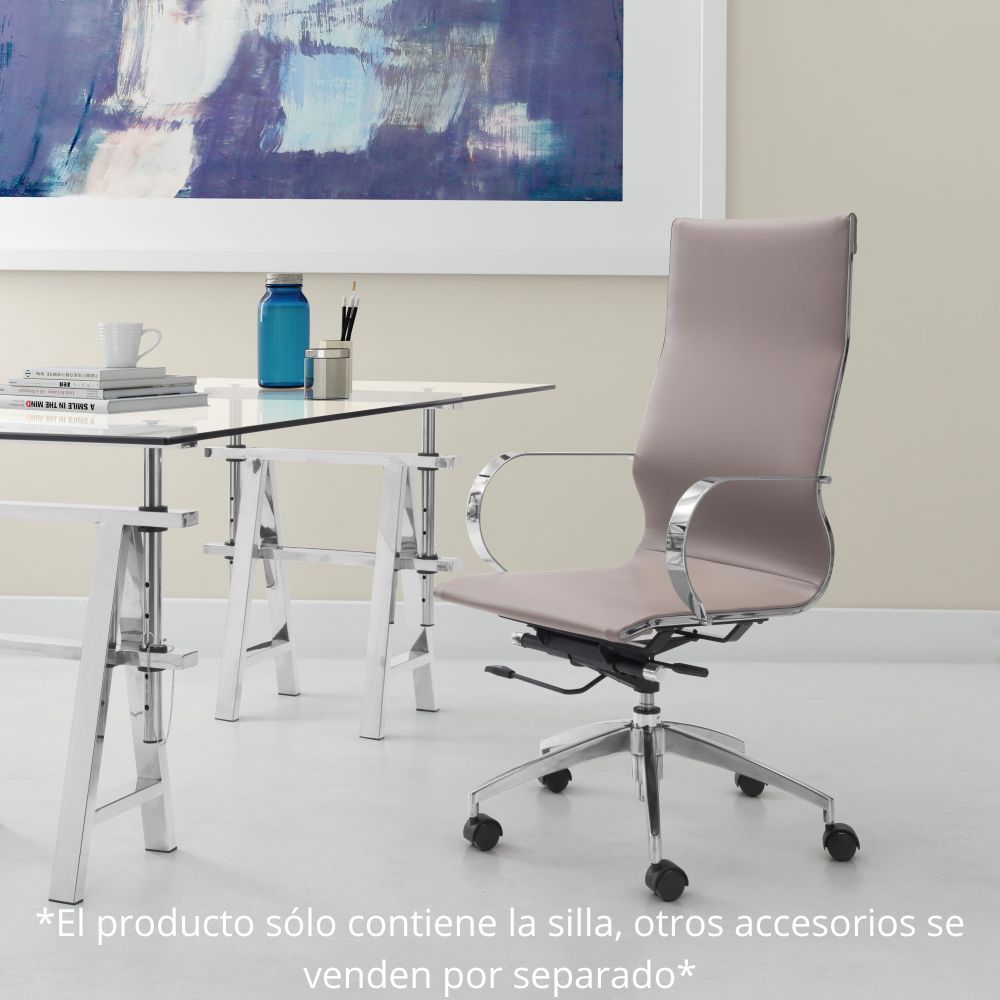 SILLA NOGAL BEAT GLIDER | Silla Gerencial Respaldo Alto para Oficina | Base Estrella con Rodajas Plata | Marrón | Piel Sintética 100% Poliuretano | Interior - 100373 - Zuo - NOGAL BEAT -