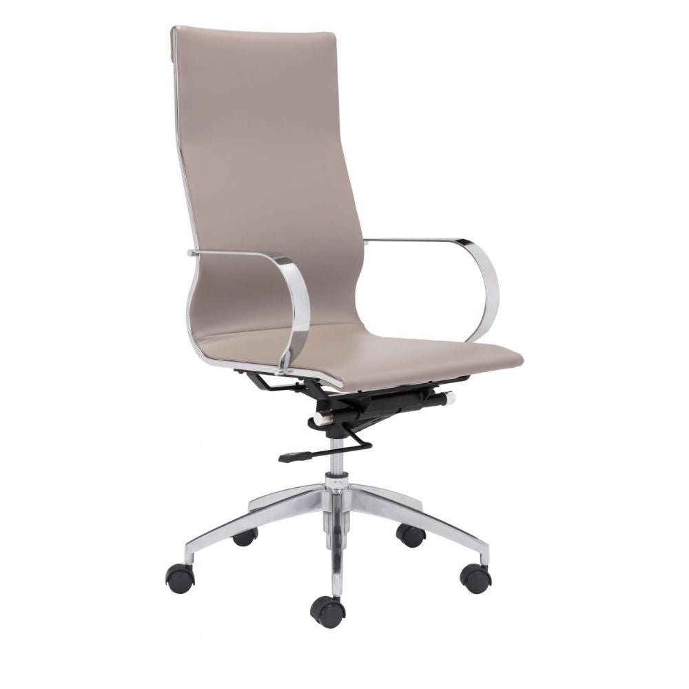 SILLA NOGAL BEAT GLIDER | Silla Gerencial Respaldo Alto para Oficina | Base Estrella con Rodajas Plata | Marrón | Piel Sintética 100% Poliuretano | Interior - 100373 - Zuo - NOGAL BEAT -