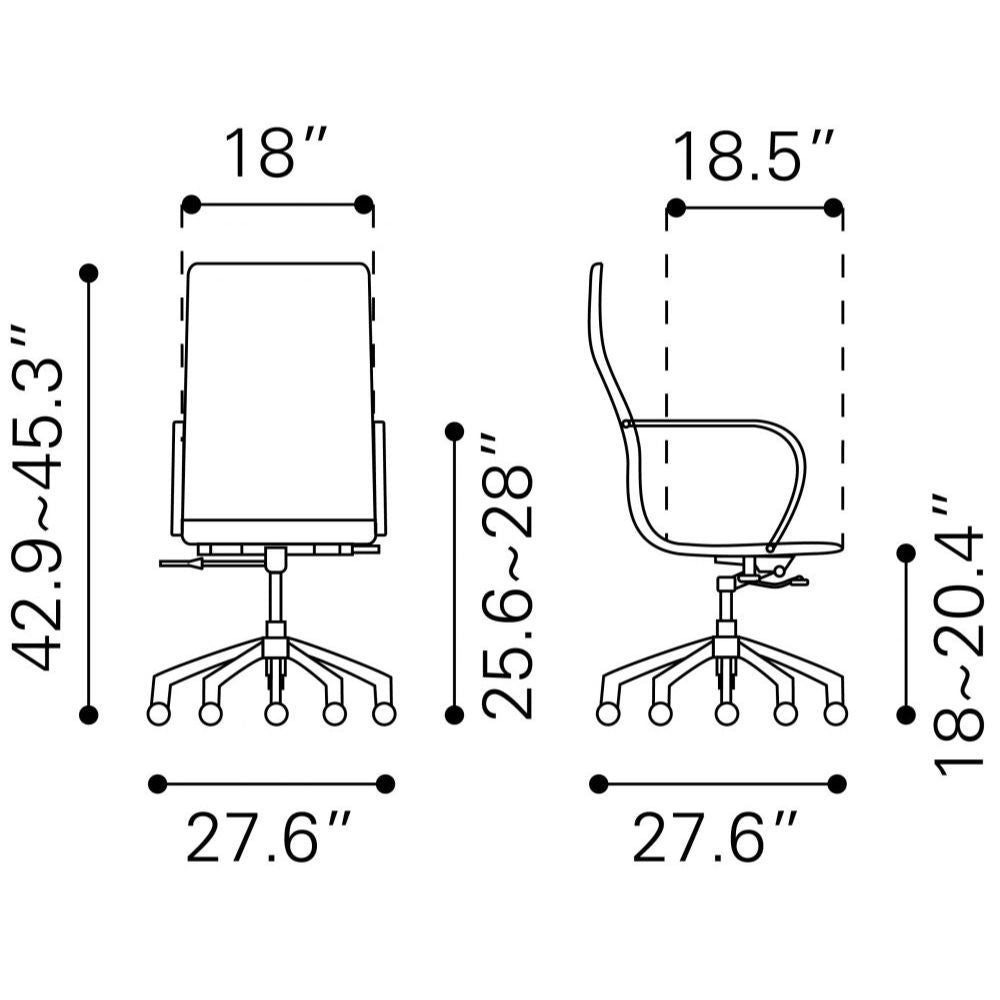 SILLA NOGAL BEAT GLIDER | Silla Gerencial Respaldo Alto para Oficina | Base Estrella con Rodajas Plata | Marrón | Piel Sintética 100% Poliuretano | Interior - 100373 - Zuo - NOGAL BEAT -