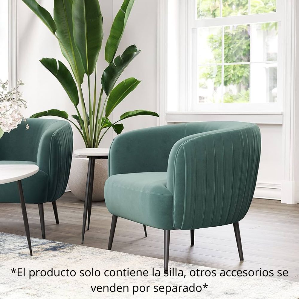 SILLA NOGAL BEAT KARAN | Silla Decorativa para Sala de Estar | Base Acero Negro | Verde | Terciopelo 100% Poliéster Madera Contrachapada | Interior - 101858 - Zuo - NOGAL BEAT - Sillon