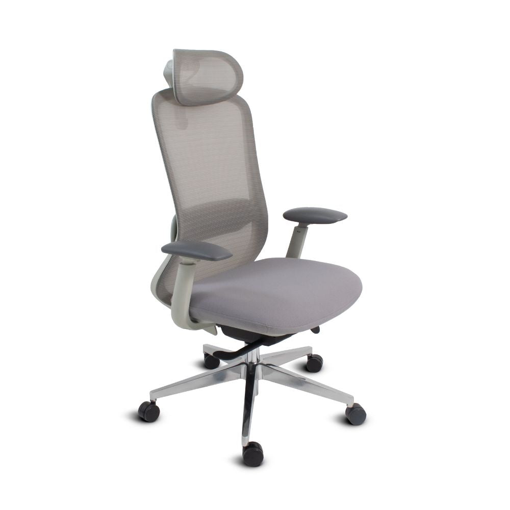 SILLA NOGAL BEAT LONDRES GRIS | Silla Directiva | Base Aluminio | Respaldo Ajustable | Asiento Deslizante | Brazos | Cabecera Ajustable | Gris | Interior - LONDRES GRIS - MOBILIARIO EN MOVIMIENTO - NOGAL BEAT - Sillas para oficina