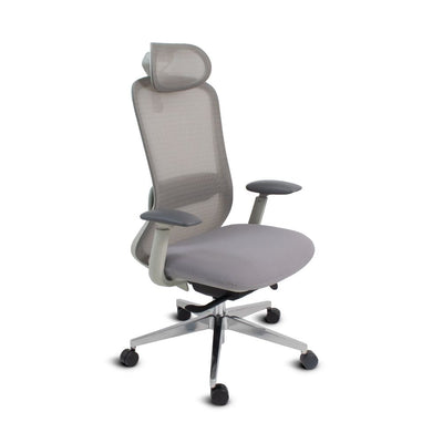 SILLA NOGAL BEAT LONDRES GRIS | Silla Directiva | Base Aluminio | Respaldo Ajustable | Asiento Deslizante | Brazos | Cabecera Ajustable | Gris | Interior - LONDRES GRIS - MOBILIARIO EN MOVIMIENTO - NOGAL BEAT - Sillas para oficina