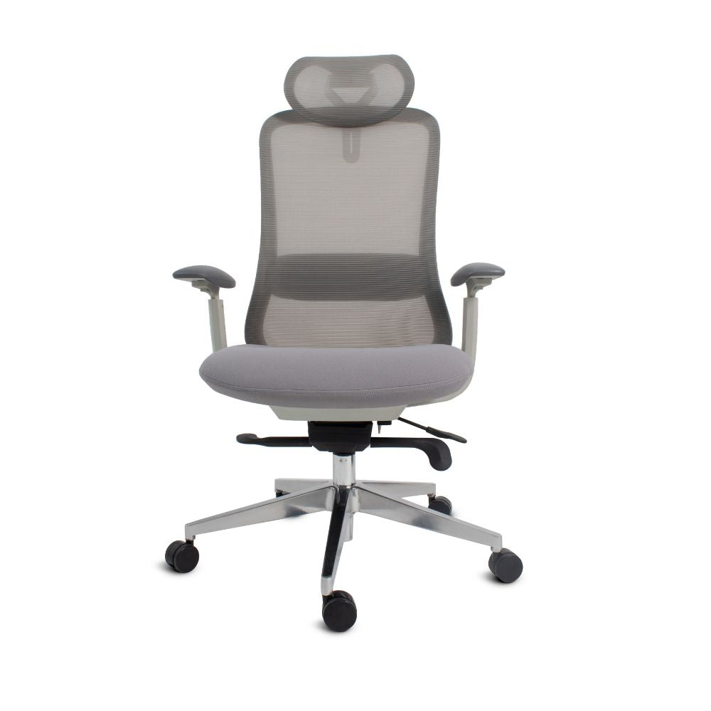 SILLA NOGAL BEAT LONDRES GRIS | Silla Directiva | Base Aluminio | Respaldo Ajustable | Asiento Deslizante | Brazos | Cabecera Ajustable | Gris | Interior - LONDRES GRIS - MOBILIARIO EN MOVIMIENTO - NOGAL BEAT - Sillas para oficina