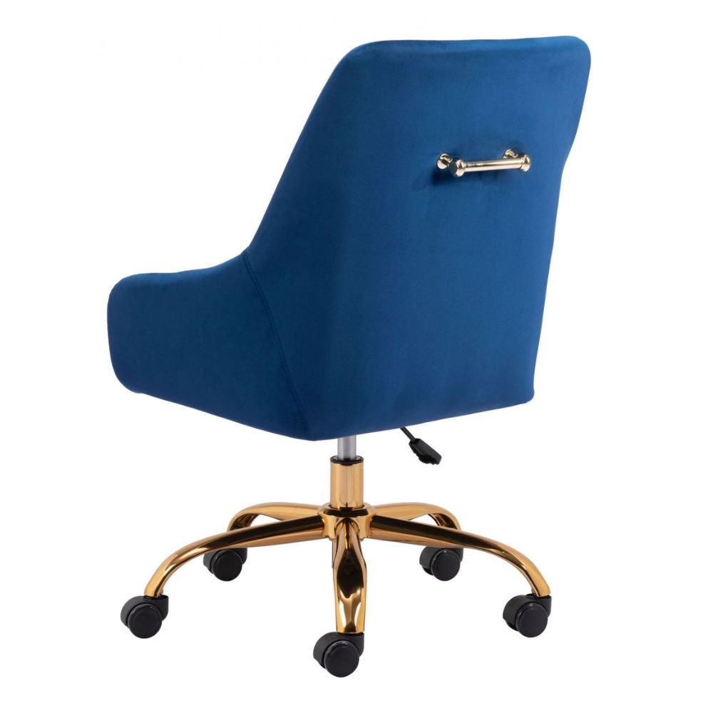 SILLA NOGAL BEAT MADELAINE | Silla de Oficina Decorativa | Base Estrella con Rodajas | Azul Marino | Terciopelo 100% Poliéster | Interior - 109490 - Zuo - NOGAL BEAT -