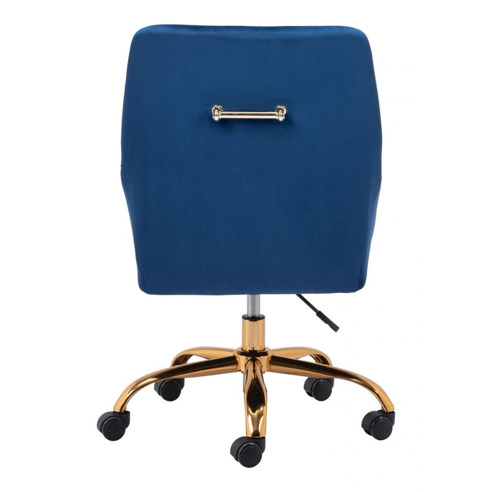 SILLA NOGAL BEAT MADELAINE | Silla de Oficina Decorativa | Base Estrella con Rodajas | Azul Marino | Terciopelo 100% Poliéster | Interior - 109490 - Zuo - NOGAL BEAT -