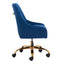 SILLA NOGAL BEAT MADELAINE | Silla de Oficina Decorativa | Base Estrella con Rodajas | Azul Marino | Terciopelo 100% Poliéster | Interior - 109490 - Zuo - NOGAL BEAT -