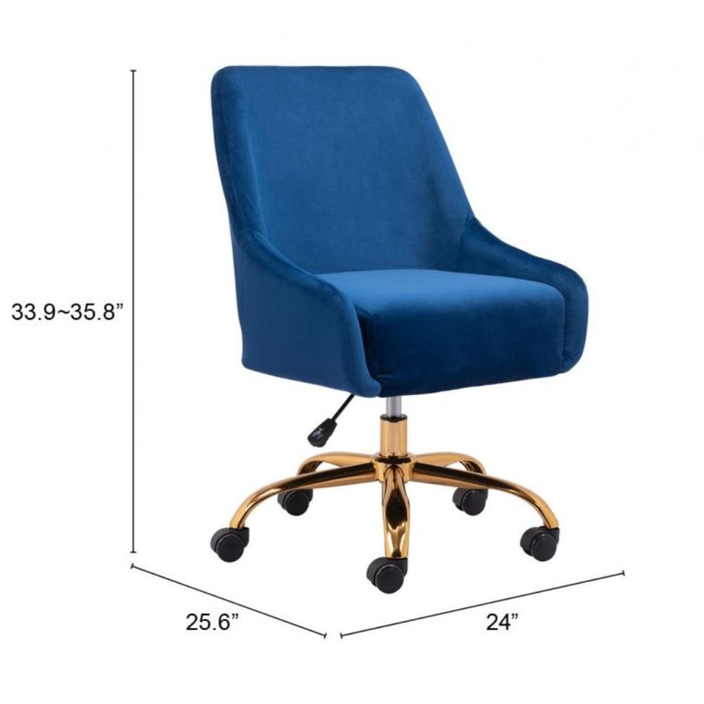 SILLA NOGAL BEAT MADELAINE | Silla de Oficina Decorativa | Base Estrella con Rodajas | Azul Marino | Terciopelo 100% Poliéster | Interior - 109490 - Zuo - NOGAL BEAT -