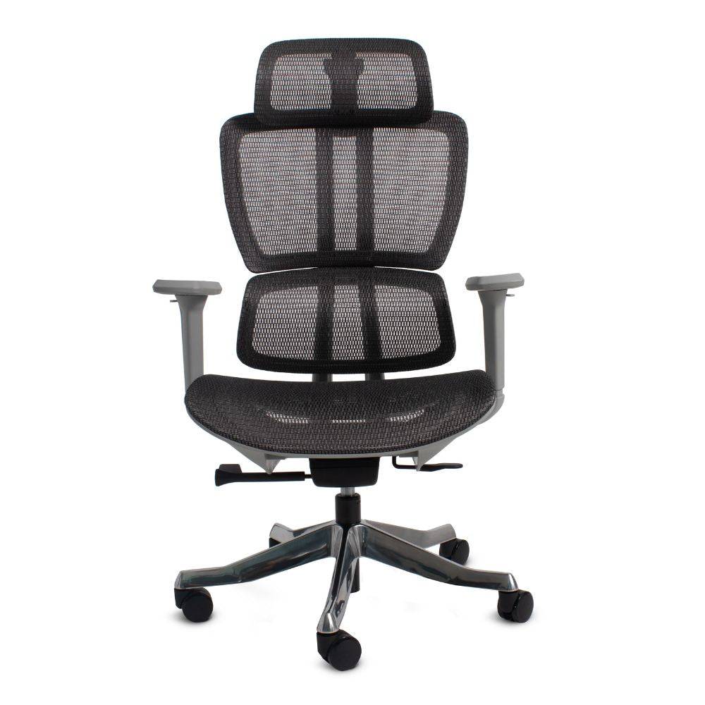 SILLA NOGAL BEAT MONTENEGRO GRIS | Silla Directiva | Base Aluminio | Respaldo Polipropileno | Cabecera Ergonómica | Asiento Alta Resistencia | Brazos | Gris | Interior - MONTENEGRO GRIS - MOBILIARIO EN MOVIMIENTO - NOGAL BEAT -