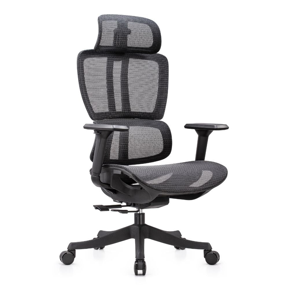 SILLA NOGAL BEAT MONTENEGRO NEGRO | Silla Directiva | Base Nylon | Respaldo Tapizado | Cabecera Ergonómica | Asiento Tapizado | Brazos | Negro | Interior - MONTENEGRO NEGRO - MOBILIARIO EN MOVIMIENTO - NOGAL BEAT -