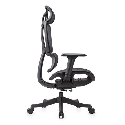 SILLA NOGAL BEAT MONTENEGRO NEGRO | Silla Directiva | Base Nylon | Respaldo Tapizado | Cabecera Ergonómica | Asiento Tapizado | Brazos | Negro | Interior - MONTENEGRO NEGRO - MOBILIARIO EN MOVIMIENTO - NOGAL BEAT -