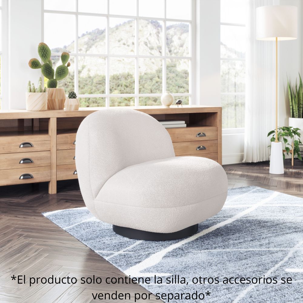 SILLA NOGAL BEAT MYANMAR | Silla Decorativa para Habitación Estudio | Base Acero Negro | Beige | Estilo Piel de Oveja 100% Poliéster Madera Contrachapada | Interior - 109345 - Zuo - NOGAL BEAT - SIlla