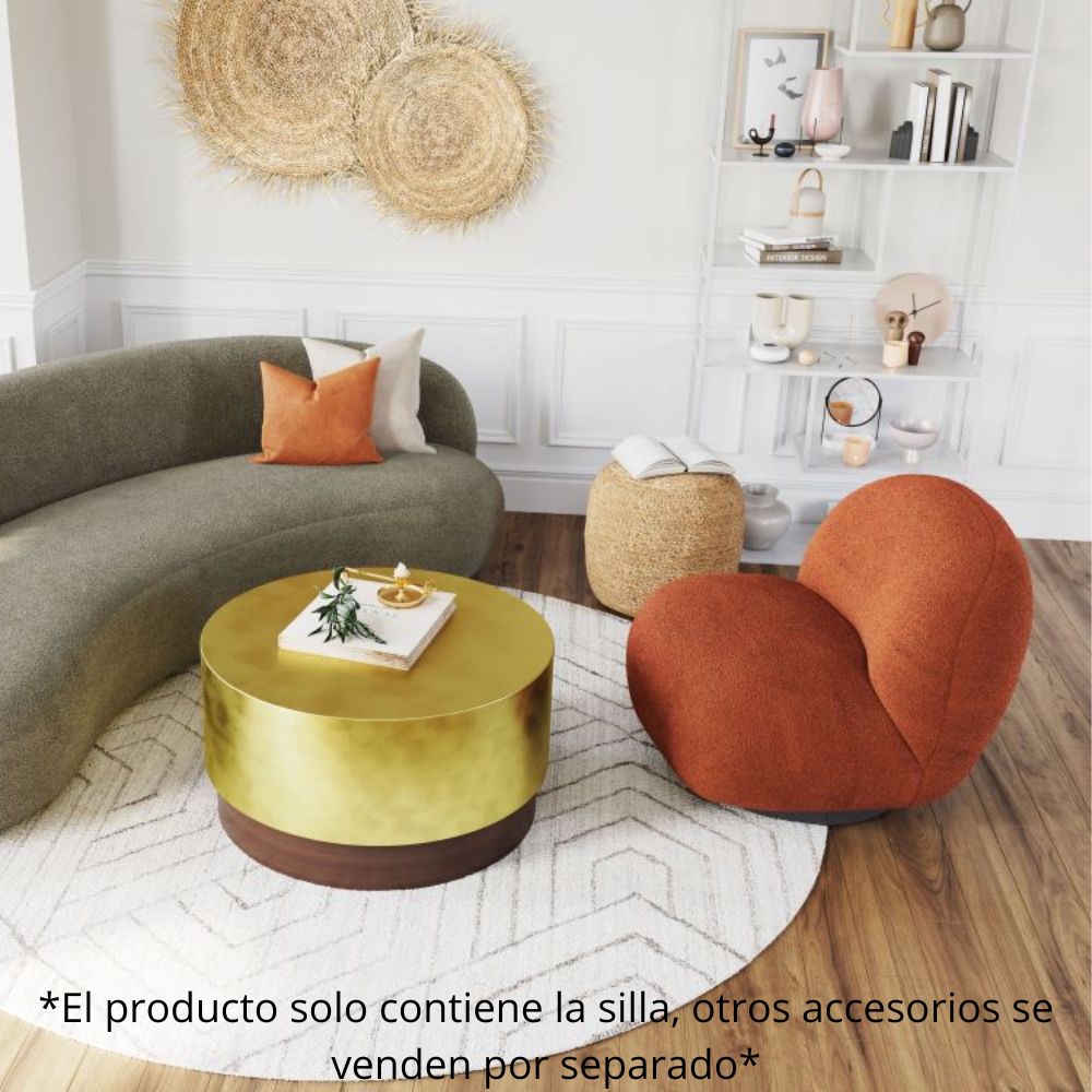 SILLA NOGAL BEAT MYANMAR | Silla Decorativa para Habitación Estudio | Base Acero Negro | Naranja | Estilo Piel de Oveja 100% Poliéster Madera Contrachapada | Interior - 109347 - Zuo - NOGAL BEAT - Sillas