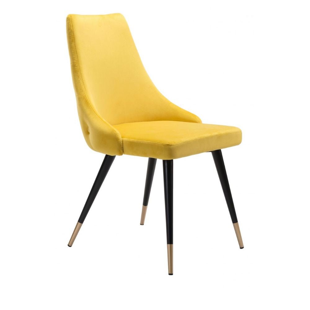 SILLA NOGAL BEAT PICCOLO | Silla para Comedor | Base Acero Negro Oro | Amarillo | Terciopelo 100% Poliéster Madera Contrachapada | Interior - 101091 - Zuo - NOGAL BEAT - Sillas