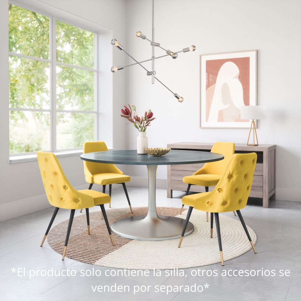 SILLA NOGAL BEAT PICCOLO | Silla para Comedor | Base Acero Negro Oro | Amarillo | Terciopelo 100% Poliéster Madera Contrachapada | Interior - 101091 - Zuo - NOGAL BEAT - Sillas