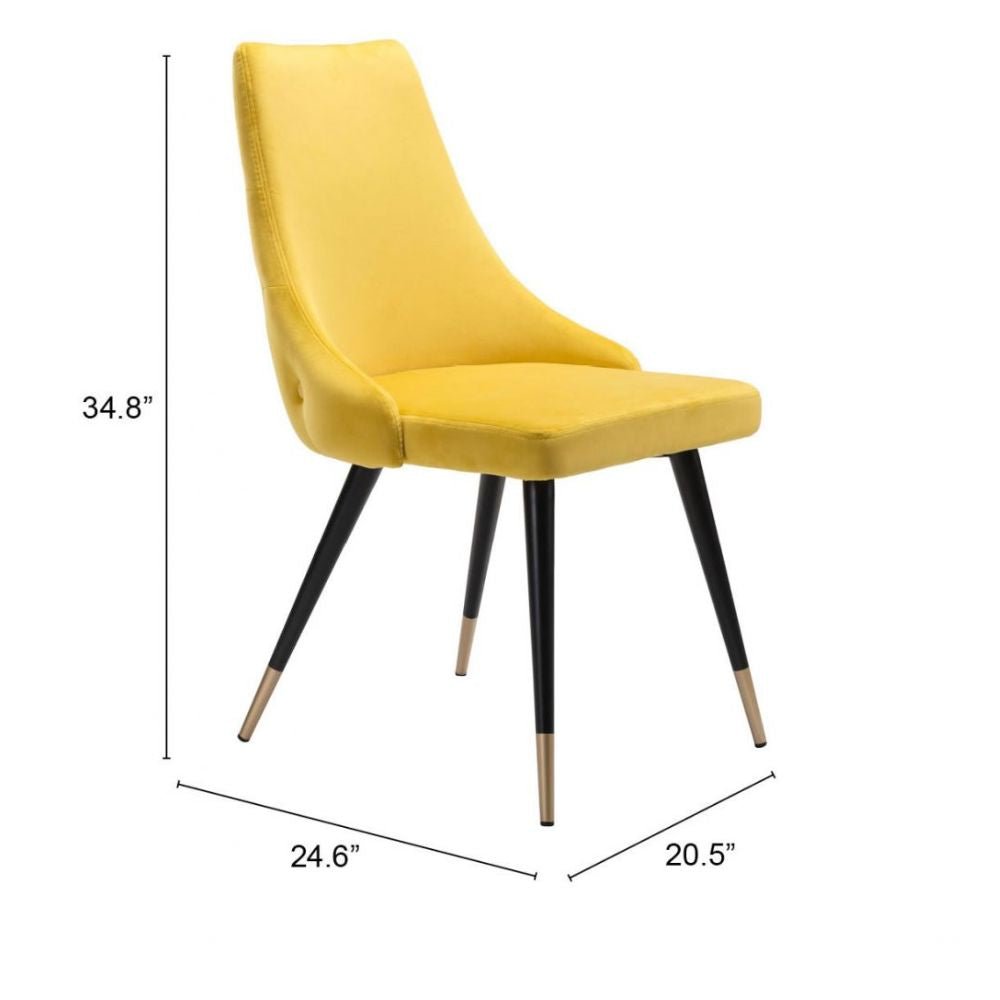 SILLA NOGAL BEAT PICCOLO | Silla para Comedor | Base Acero Negro Oro | Amarillo | Terciopelo 100% Poliéster Madera Contrachapada | Interior - 101091 - Zuo - NOGAL BEAT - Sillas