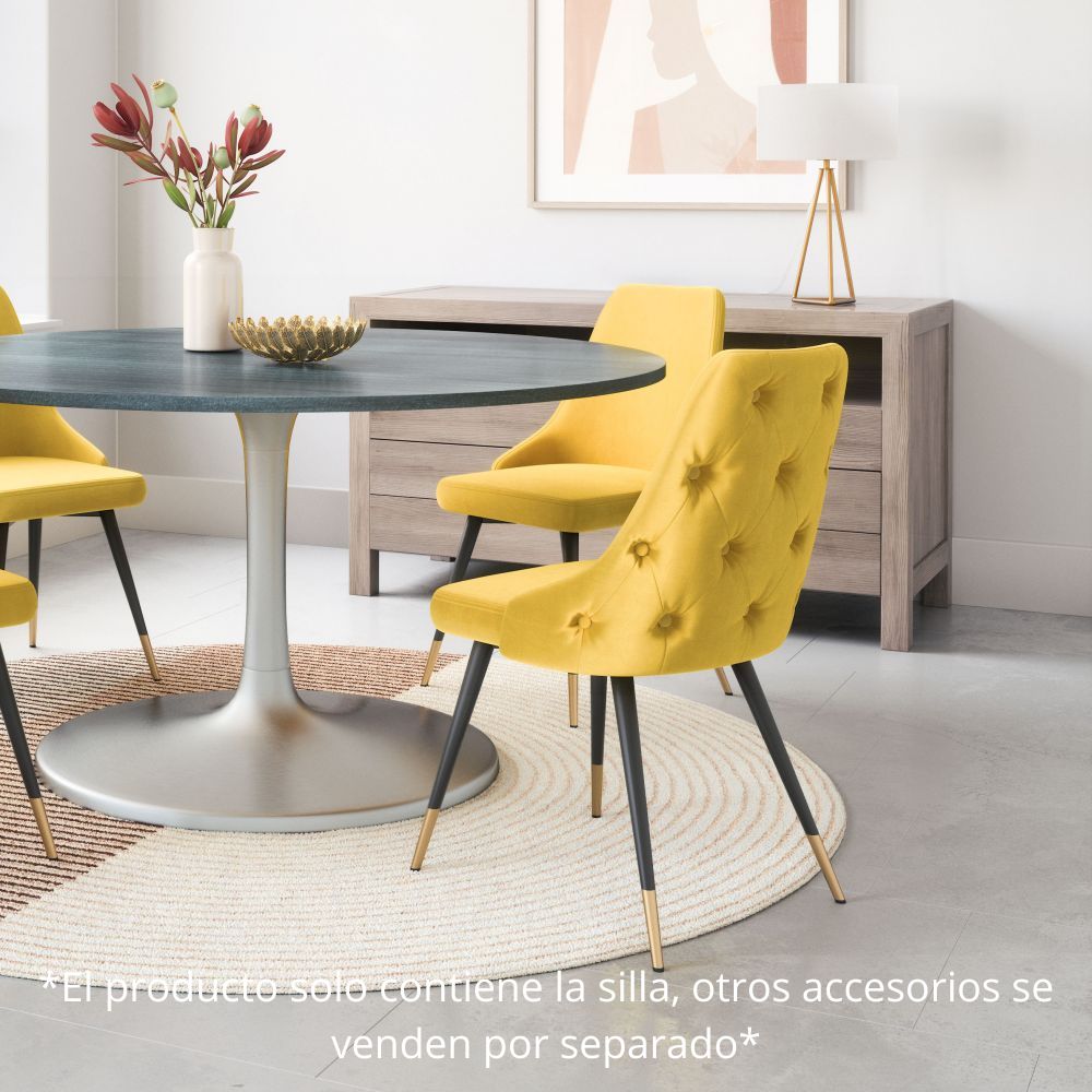 SILLA NOGAL BEAT PICCOLO | Silla para Comedor | Base Acero Negro Oro | Amarillo | Terciopelo 100% Poliéster Madera Contrachapada | Interior - 101091 - Zuo - NOGAL BEAT - Sillas