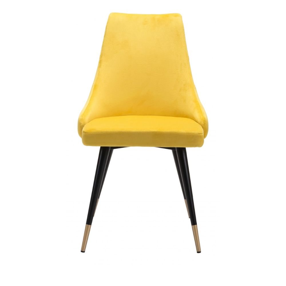 SILLA NOGAL BEAT PICCOLO | Silla para Comedor | Base Acero Negro Oro | Amarillo | Terciopelo 100% Poliéster Madera Contrachapada | Interior - 101091 - Zuo - NOGAL BEAT - Sillas