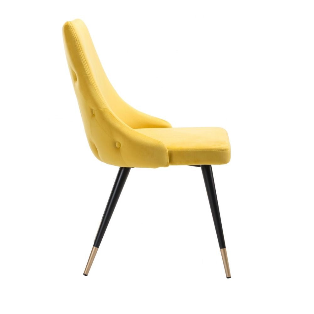 SILLA NOGAL BEAT PICCOLO | Silla para Comedor | Base Acero Negro Oro | Amarillo | Terciopelo 100% Poliéster Madera Contrachapada | Interior - 101091 - Zuo - NOGAL BEAT - Sillas