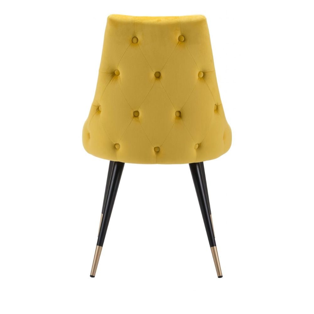 SILLA NOGAL BEAT PICCOLO | Silla para Comedor | Base Acero Negro Oro | Amarillo | Terciopelo 100% Poliéster Madera Contrachapada | Interior - 101091 - Zuo - NOGAL BEAT - Sillas